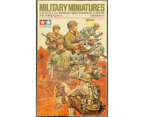 Military Miniatures US Infantry West European Theater Plastic Model Kit (Scale 1:35) by Tamiya outer box has been opened but 