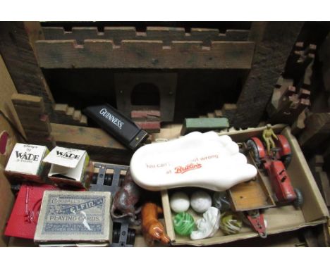 Novelty Butlins ashtray "You can't put a Foot Wrong at Butlins", two Disney Wade Whimsies, Dinky Massey Harris tractor and tr