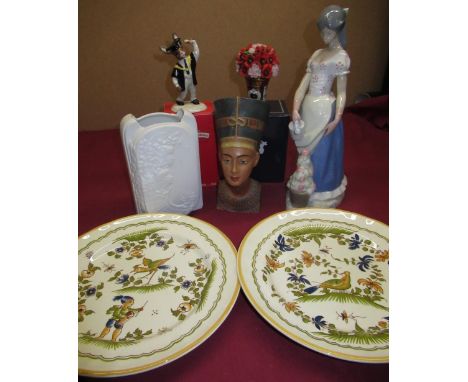 1960s Goebel-Hummel Queen Nefertiti bust impressed FX 135/3 H21cm, Lladro type figure of a lady gardener, a Royal Dolton "Bun