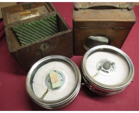 Vintage Toulet Imperator pigeon timing clock D18cm in oak case and another Toulet Imperitor pigeon clock D17cm 