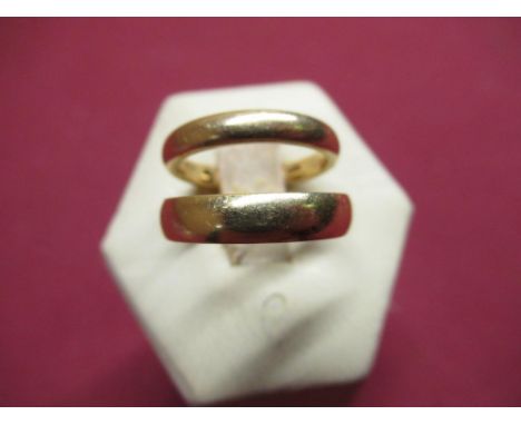Two 19ct gold hallmarked wedding bands, size J/K &amp; P, 6.8g (2) 