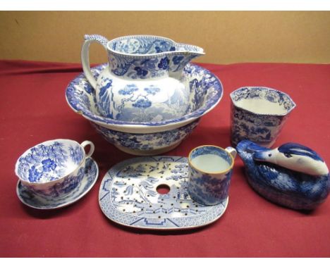 20th C Royal Worcester cabinet cup with blue and white decoration, Minton's "Genevese" blue and white toilet bowl, and other 