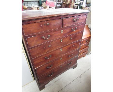 Tall Geo.111 mahogany chest of two short and five long cock beaded drawers, on bracket feet W107cm x D58cm x H139cm 