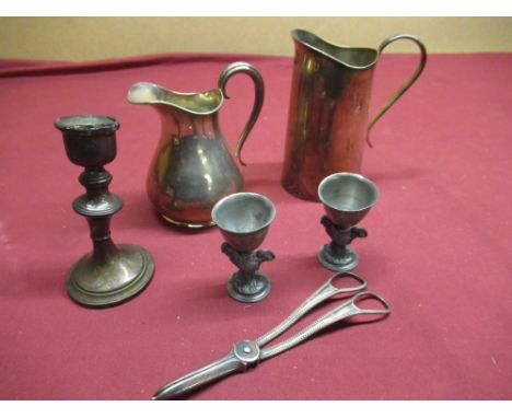 Geo.V silver dressing table candlestick, Birmingham 1918 (A/F), an early 20th C Elkington &amp; Co. cream jug No.5877, silver