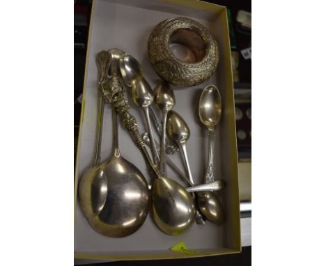 A quantity of various antique silver spoons of varying types/designs to include An Anointing spoon by Charles Boyton II, Lond