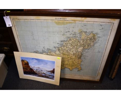 A vintage framed & glazed map of Guernsey c.1970s together with a limted edition Chris Foss print. (2)