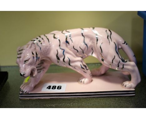 A rare Art Deco ceramic pink tiger by Schlaggenwald, Czechoslavakia.