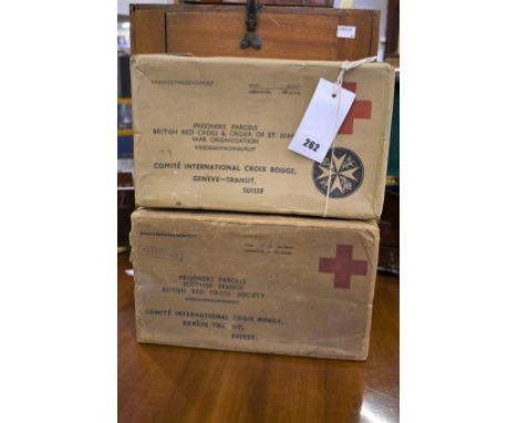 Two WW2 Red Cross Prisoner of War parcels one printed, PRISONERS' PARCELS, SCOTTISH BRANCH, BRITISH RED CROSS SOCIETY, Kriegs