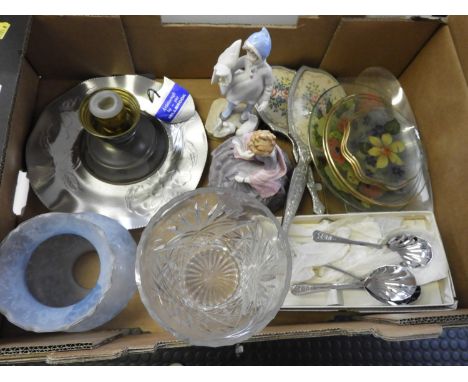 Box of China and Glassware - To include Royal Worcester Figure, First Dance 