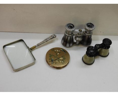 2x Pairs of Opera Glasses, Silver Handled Magnifier and Vintage Compact 