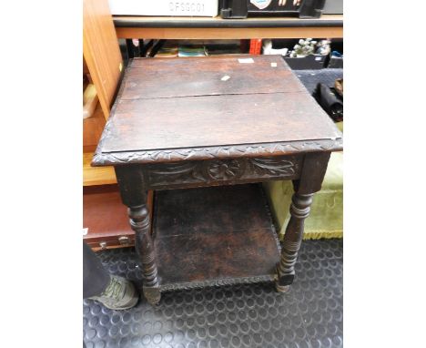 Profusely Carved oak occasional Table with Shelf Under 