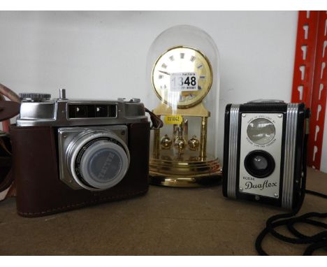 2x Vintage Cameras and Mantel Clock 