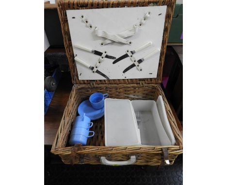 Vintage Wicker Picnic Basket and Contents 