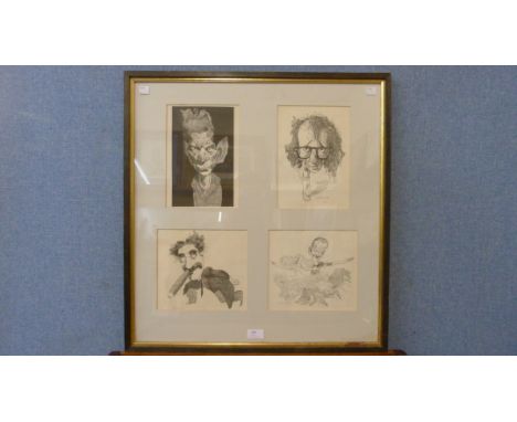 David Levine, four portrait etchings, uniformly framed 