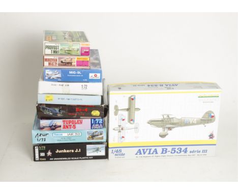 WWII and Later Military and Civil Aircraft Kits, a boxed collection including 1:48 scale Eduard 8474, 1:85 scale Aurora 495/4