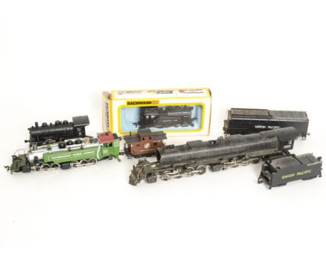 HO Gauge American Steam Locomotives by Various Makers, including a modified Mantua 2-6-6-2T in Weyerhaeuser Timber Co green a