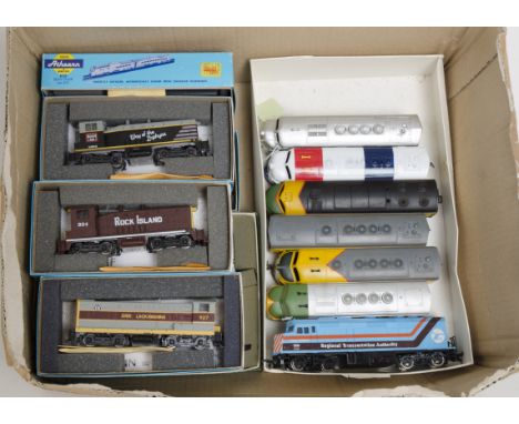 HO Gauge American Bo-Bo Diesel Locomotives by Athearn and Others, including SW7 switchers in Burlington black/grey  and Rock 