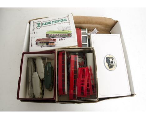 A Modest Group of OO Gauge O and N Gauge Tramcars, comprising Atlas OO Gauge LUT Feltham (unpowered), two unpowered Bachmann-