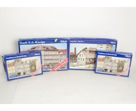 Unmade HO Scale Kit Buildings by Pola,  mostly of the Meister Modell series, including 'Mozartstrasse' no 115, Tramway depot 