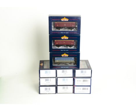 Bachmann OO Gauge Freight Stock, MEA box vans (5), MFA open wagons (6) and one MTA open wagon, most in variations of EWS live
