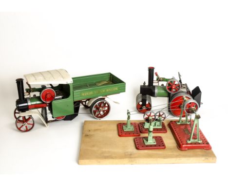 Mamod Live Steam Vehicles and Accessories, an early spirit-fired (green) SW1 steam wagon and contemporary SR1 Steam Roller, w