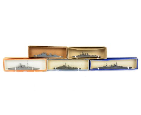 Bassett-Lowke 1:1200 Waterline Models,  HMS 'Queen Elizabeth' Navy ship, in original orange box, HMS 'Jean Bart', in original