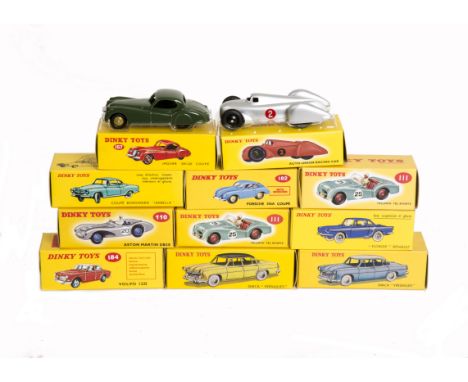 Atlas Editions Dinky, a boxed collection of vintage cars comprising, 184 Volvo 122S, 110 Aston Martin DB3S, 111 Triumph TR2 (