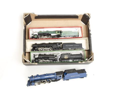 HO Gauge American Steam Locomotives and Tenders by Various Makers, including a Japanese brass 4-6-2 rather basically painted 