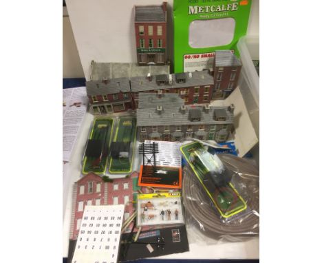 Various 00 Gauge Accessories including card Buildings Lamps and other items, Train Save Yard Lamps (8 in three packs), large 