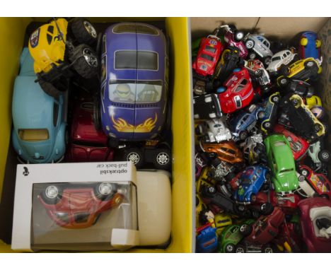 VW Beetles, a modern unboxed collection of diecast and other models and collectibles in various scales, Matchbox, Maisto, Cor