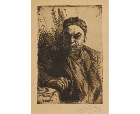 Anders Zorn (Swedish, 1860-1920). Etching on paper titled "Paul Verlaine" either version I or II depicting the top half of th