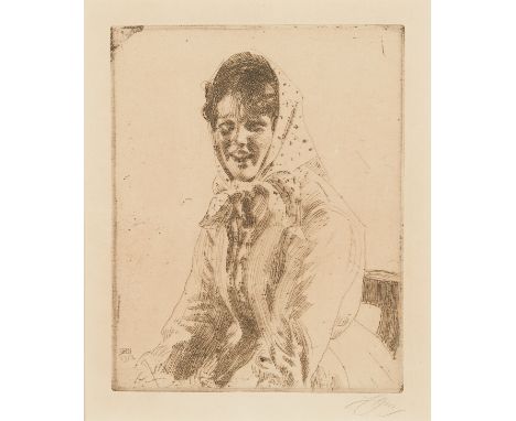 Anders Zorn (Swedish, 1860-1920). Etching on paper titled "A Skeri Girl," alternatively titled "Skerikulla," depicting a girl