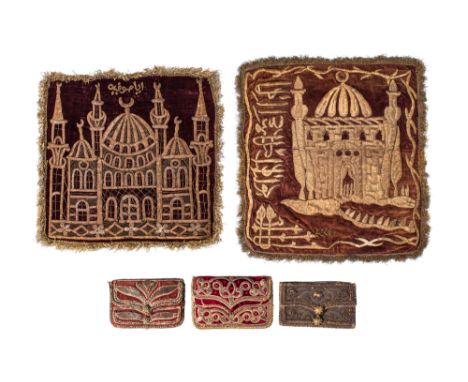 Ca. 18th century AD.
A group of textiles, including a near pair of embroidered velvets (cushion covers) embroidered in silver