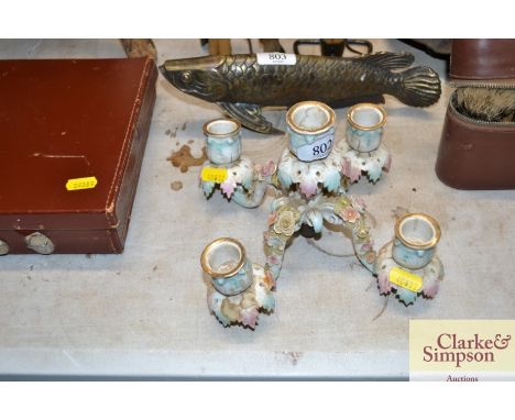 A continental porcelain five light candelabra top piece