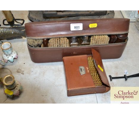 A vintage leather cased brush set etc.