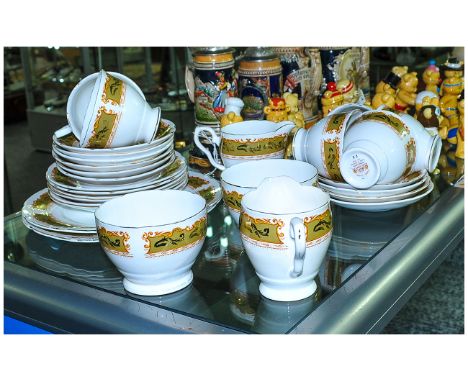 Royal Stafford 'Park Lane' Part Teaset comprising milk jug, sugar bowl, extra bowl, cake/sandwich plates. 6 cups, saucers and