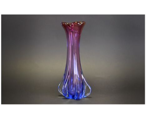 Superb Clear Blue & Purple Murano Vintage Vase, 10'' in height..