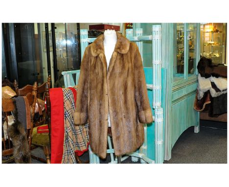 Ladies Brown French Rabbit Jacket, Fully lined. Label inside reads 'Femina Furs' Hook & Loop fastening. Built in tie. Approxi