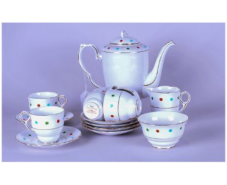 Royal Stafford Coffee Pot Set, Polka Dot Pattern, Comprising Coffee Pot, Milk Jug, Sugar Bowl and Six Cups and Saucers. 