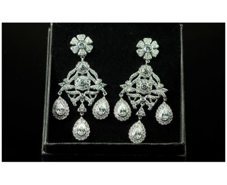 Swarovski Zirconia Chandelier Drop Earrings, in Victorian style; a magnificent pair of statement earrings made with the highe