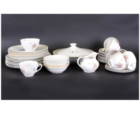 Royal Doulton 'Tumbling Leaves' Part Dinner Set comprising tureen, cups, saucers, side plates, large and smaller dinner plate