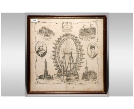 Blackpool Silk Printed Souvenier 'A Present From Blackpool' depicting the Great Ferries Wheel, New Town Hall, The Tower, Blac
