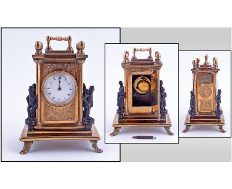 John Wightwick London. An English 18th Century And Later Gilt Brass Time Piece. Plaque to back of time piece reads ''John Wig