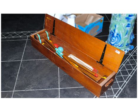 Vintage Croquet Set in wooden box.