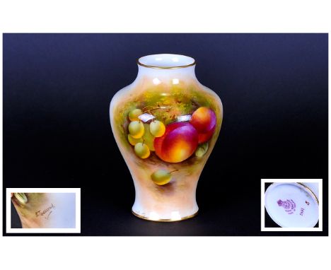 Royal Worcester Hand Painted Small Vase ' Fallen Fruits ' Signed E. Townsend. Shape 2491. Height 4 Inches. Good Condition. 
