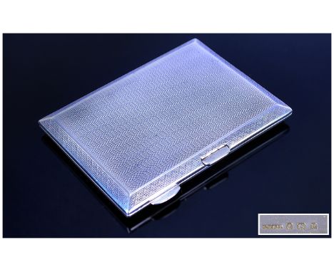 Art Deco Deluxe Silver Engine Turned Cigarette Case. Hallmark Birmingham. 3.25 x 2.5 Inches. 105.6 grams.