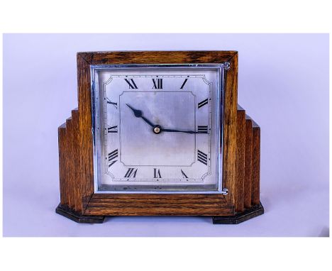 Garrards - Electric Art Deco Oak Cased 8 Day Westminster Chiming and Striking Mantel Clock, Strikes on 5 Gongs / Rods with Si