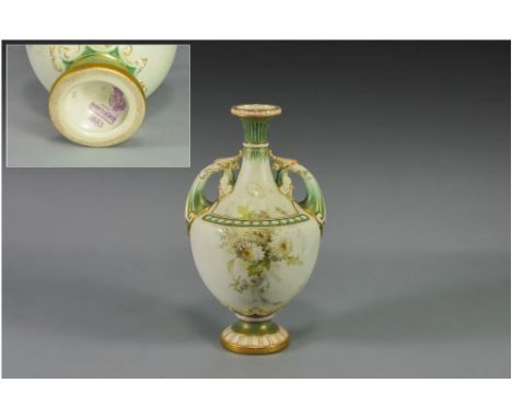 Royal Worcester Fine Two Handled Urn Shaped Vase. Date 1899. Shape No.1683. Height 7.5 Inches. 