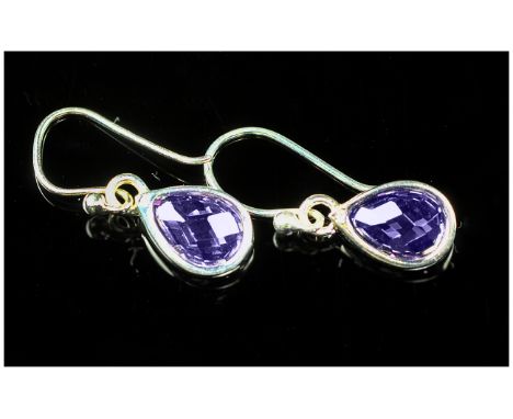 Pair Of Silver & Amethyst Drop Earrings, Complete With Box