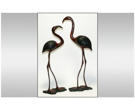 Japanese - 20th Century Pair of Hand Made and Hand Finished Bronzed Figures of Cranes. Each Standing 21 Inches High and 19 In